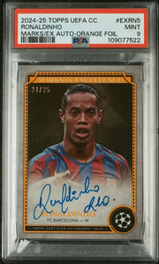 Ronaldinho 2024-25 Topps UEFA CC Marks of Excellence auto #'d 24/25 PSA 9
