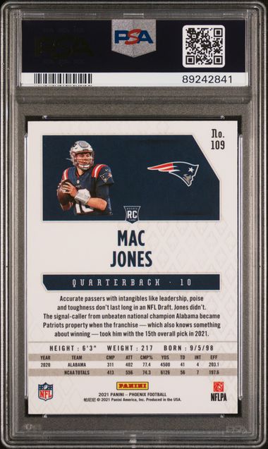 Mac Jones 2021 Panini Phoenix Fire Burst Rookie PSA 10