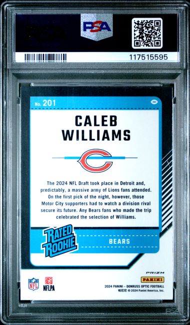 Caleb Williams 2024 Donruss Optic Silver Prizm Rated Rookie PSA 9