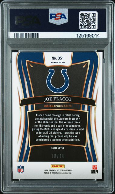 Joe Flacco 2024 Panini Select gold disco #'d 10/10 PSA 9