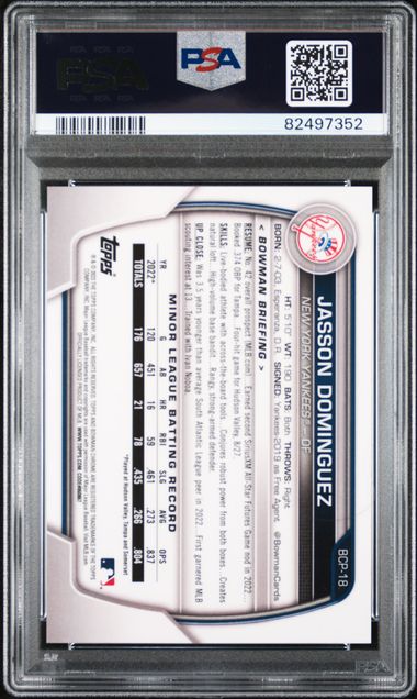 Jasson Dominguez 2023 Bowman Mega Box Chrome Yellow Mojo #'d 56/75 PSA 10