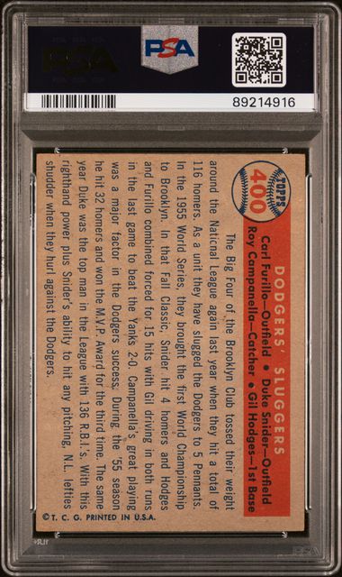 Dodgers Sluggers Furillo Hodges Campanella Snider 1957 Topps #400 PSA 4