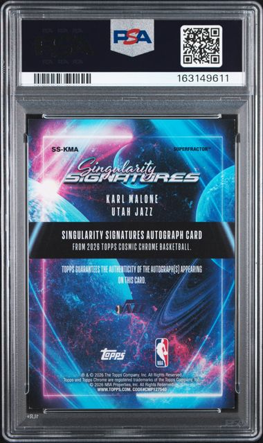 Karl Malone 2025 Topps Cosmic Chrome Singularity Signatures Superfractor #'d 1/1 PSA 7