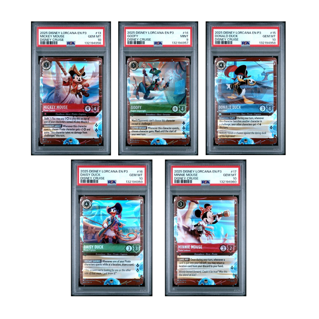 Disney Lorcana TCG Azurite Sea Cruise Exclusive Bonus Full 5 card Set PSA Graded