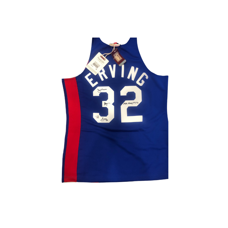 Julius Erving Nets Blue Mitchell Ness 1973-1974 Autograph Inscription Jersey Fanatics COA Inscription