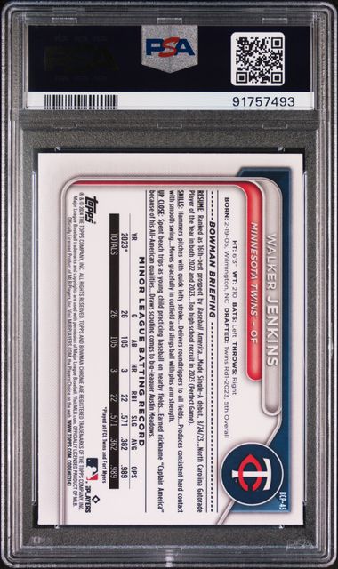 Walker Jenkins 2024 Bowman Chrome Prospects PSA 10