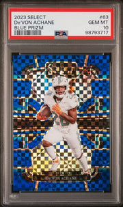 De'Von Achane 2023 Panini Select Blue Prizm Rookie #'d 194/199 PSA 10