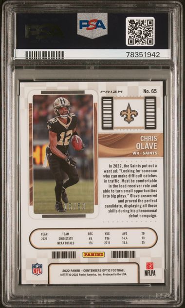 Chris Olave 2022 Contenders Optic Rookie Ticket Orange #'d 15/50 PSA 10