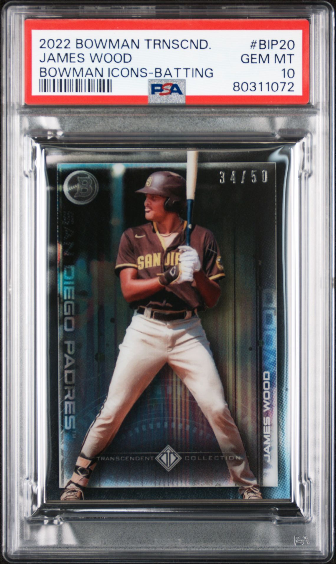 James Wood 2022 Bowman Transcendent Collection Bowman Icons /50 Hands Down PSA 10