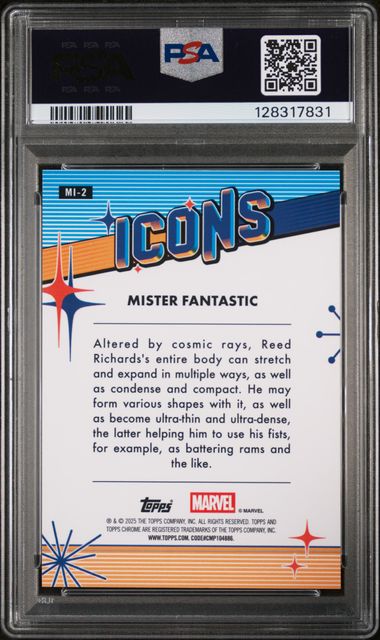 Mister Fantastic 2025 Topps Chrome Marvel Icons PSA 8