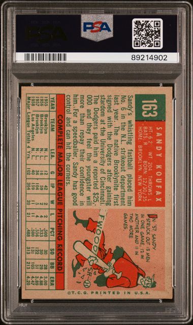 Sandy Koufax 1959 Topps #163 PSA 4