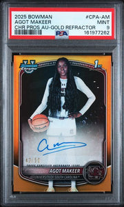 Agot Makeer 2025 Bowman Chrome 1st Bowman Chrome Autograph Gold Refractor #'d 43/50 PSA 9