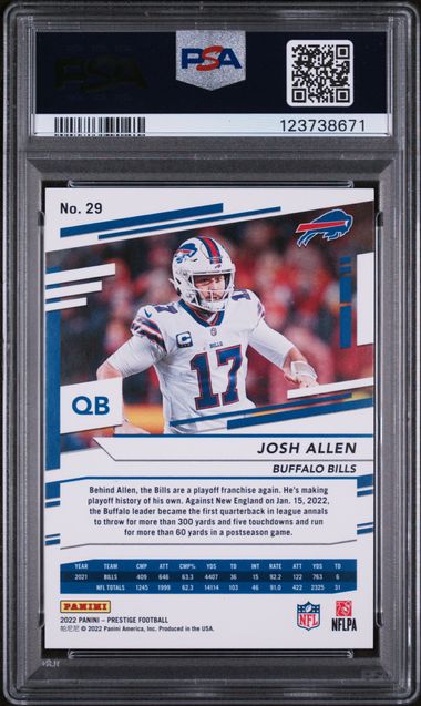 Josh Allen 2022 Panini Prestige Platinum Premium Extra Points #'d 08/25 PSA 10