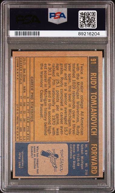 Rudy Tomjanovich 1971 Topps #91 PSA 8 (OC)
