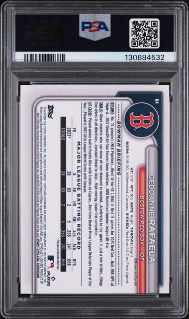 Ceddanne Rafaela 2024 Bowman Neon Green rookie card #'d 261/399 PSA 10