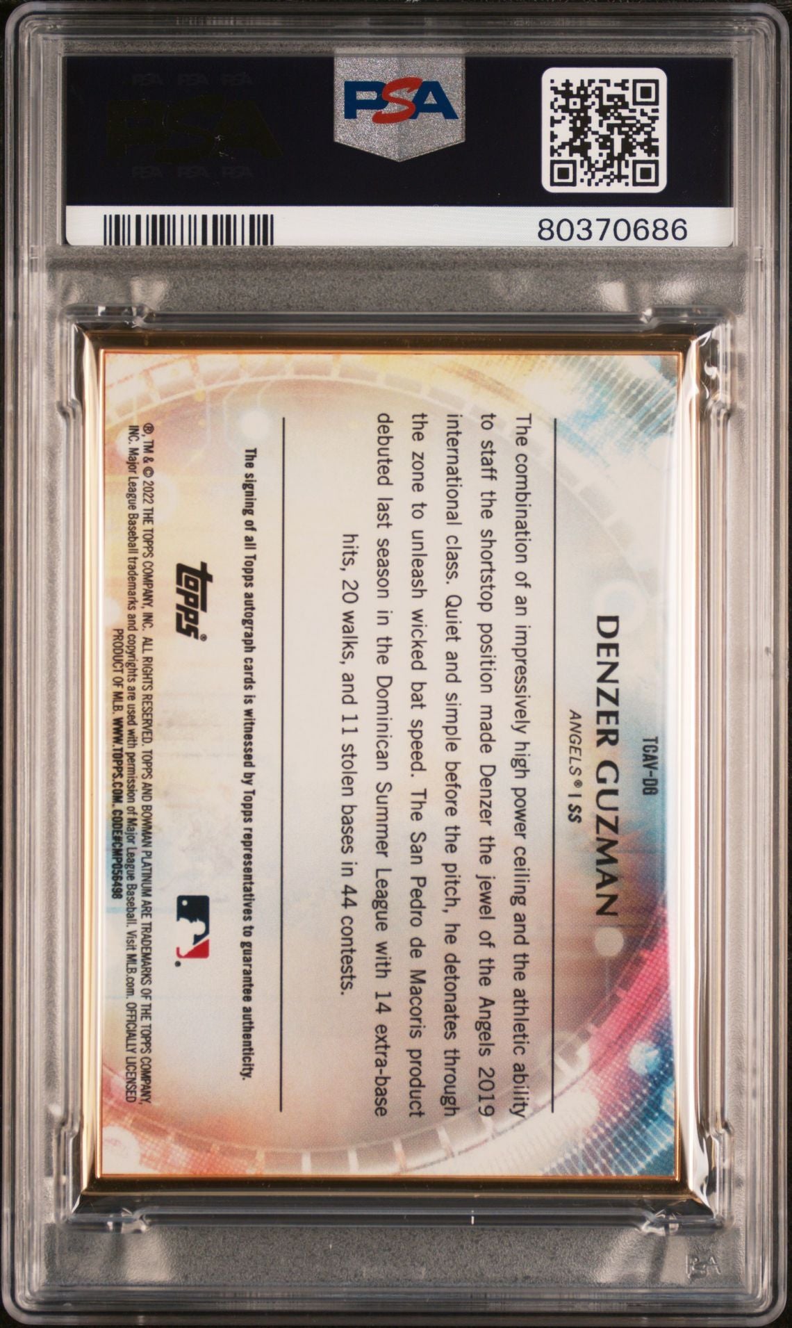 Denzer Guzman 2022 Bowman Transcendent autograph green #'d 1/5 PSA 9