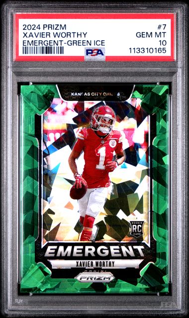 Xavier Worthy 2024 Panini Prizm Emergent Green Ice Rookie PSA 10