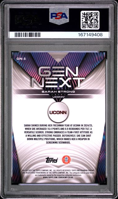 Sarah Strong 2025 Bowman Gen Next Gold Geometric #'d 29/50 PSA 10