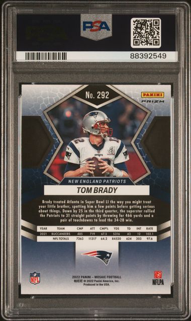 Tom Brady 2022 Panini Mosaic 'Super Bowl LI MVP' Reactive Orange PSA 9