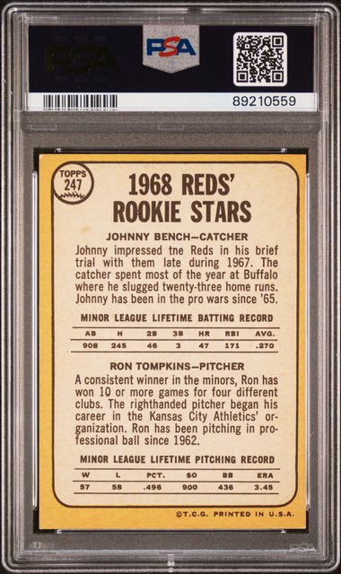 Reds Rookies Johnny Bench Ron Tompkins 1968 Topps 