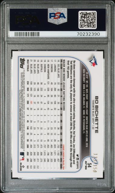 Bo Bichette 2022 Topps Chrome Logofractor blue #'d 133/150 PSA 10