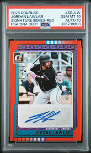 Jordan Lawlar 2025 Panini Donruss Signature Series Red #'d 47/49 PSA 10 AUTO 10