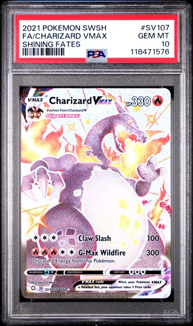 2021 Pokemon Sword & Shield Shining Fates Full Art/Charizard Vmax SV107 PSA 10