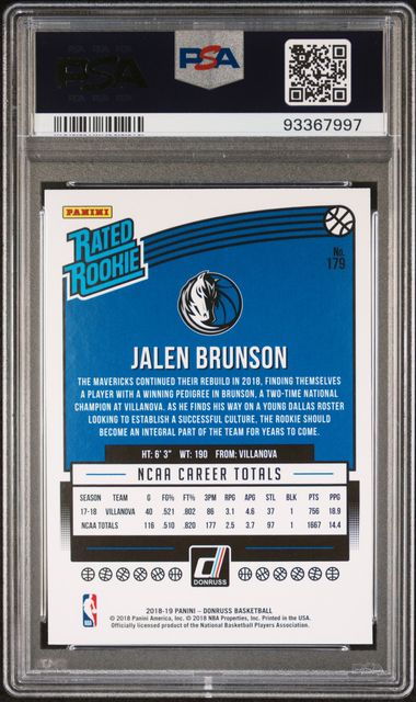 Jalen Brunson 2018 Donruss Rated Rookie #179 PSA 10