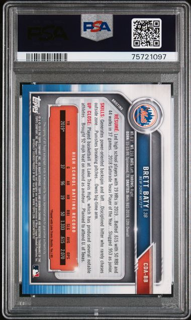 Brett Baty 2019 Bowman Draft Blue Wave Auto PSA 10