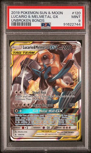 Lucario & Melmetal GX Tag Team 2019 Pokémon Unbroken Bonds rare holo #120/214 PSA 9