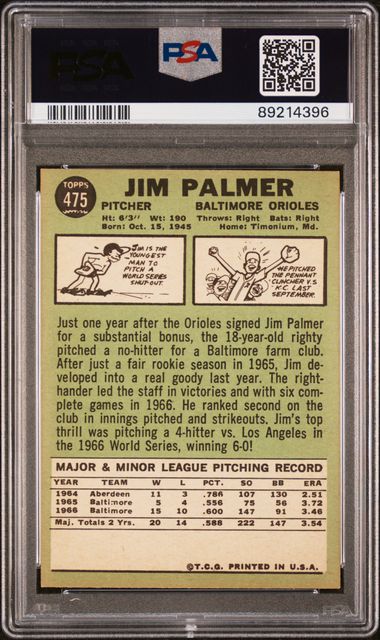 Jim Palmer 1967 Topps #475 PSA 6