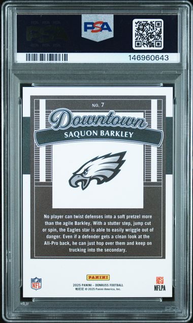 Saquon Barkley 2025 Panini Donruss Downtown PSA 10