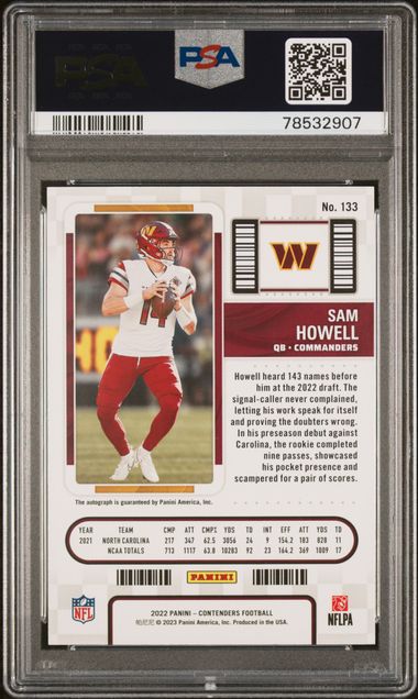 Sam Howell 2022 Panini Contenders Rookie Autograph PSA 9