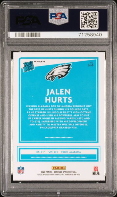 Jalen Hurts 2020 Panini Donruss Optic holo rookie card PSA 10