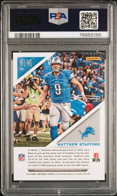 Matthew Stafford 2014 Panini Contenders NFL Ink autograph PSA 9