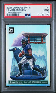 Lamar Jackson 2024 Panini Donruss Optic Downtown PSA 9