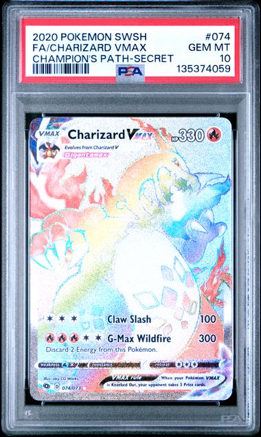 Charizard Vmax Pokémon Champion's Path Rainbow Secret Rare #074/073 PSA 10