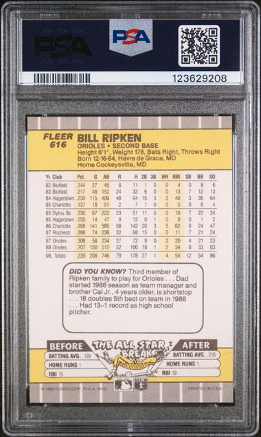 Billy Ripken 1989 Fleer FF Error 