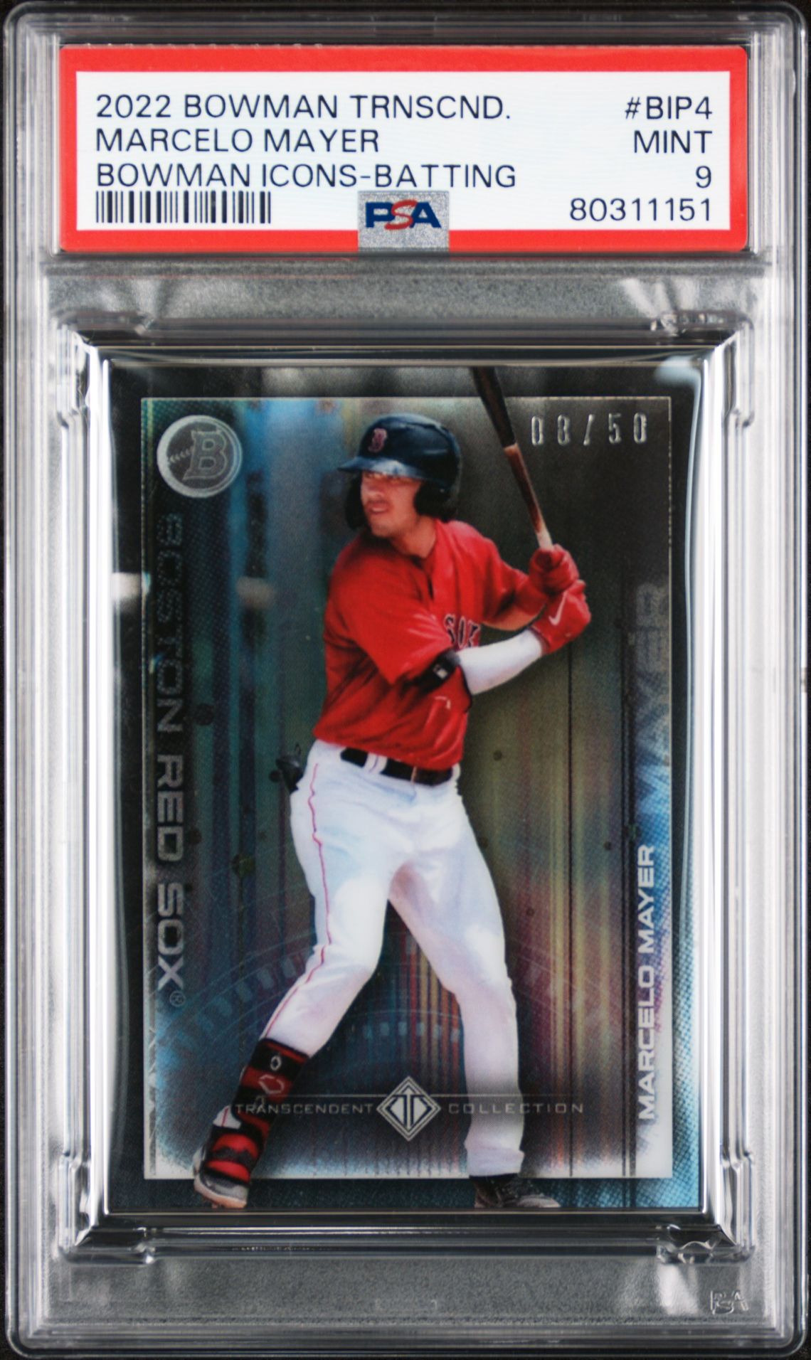 Marcelo Mayer 2022 Bowman Transcendent Collection Bowman Icons /50 Batting PSA 9