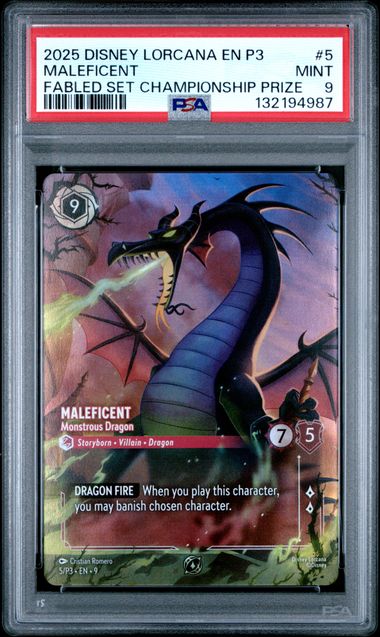 Maleficent: Monstrous Dragon 2025 Disney Lorcana P3 Promo #5 Fabled Set Championship Prize PSA 9