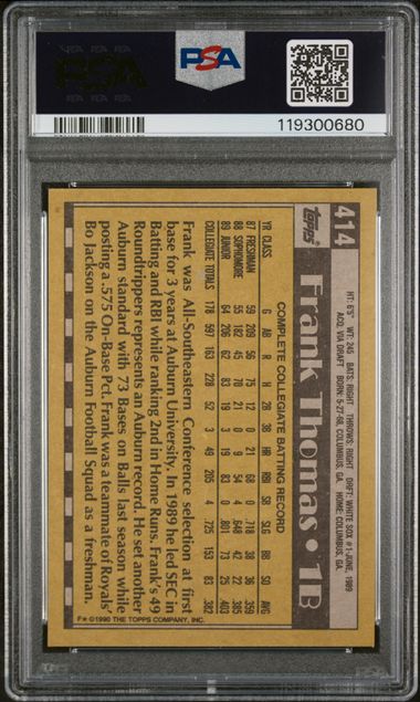 Frank Thomas 1990 Topps rookie card #414 PSA 8