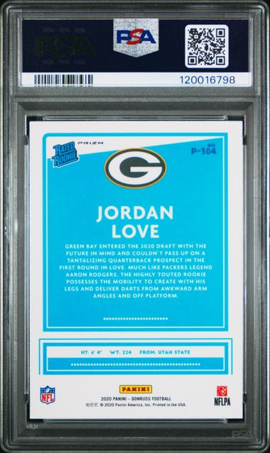 Jordan Love 2020 Panini Donruss Optic Preview pink prizm PSA 10 RC
