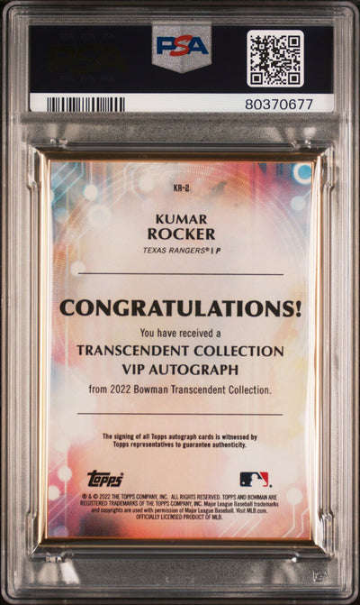 Kumar Rocker 2022 Bowman Transcendent VIP Party autograph #'d 29/50 PSA 9