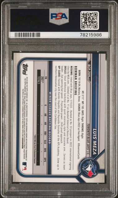 Luis Meza 2022 1st Bowman Chrome X Green X-Fractor #'d 03/31 PSA 10