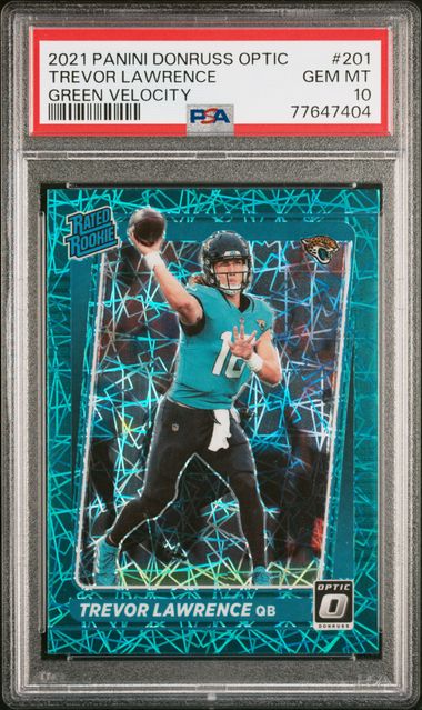 Trevor Lawrence 2023 Donruss Optic Rated Rookie Green Velocity PSA 10