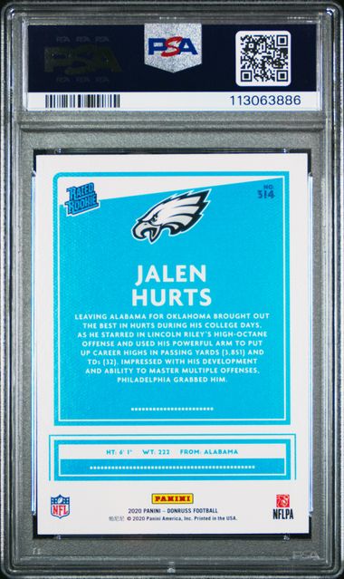 Jalen Hurts 2020 Panini Donruss Canvas Rated Rookie PSA 10