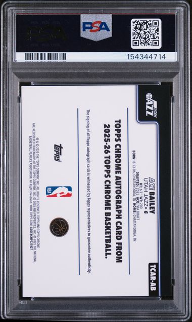 Ace Bailey 2025-26 Topps Chrome Autograph Rookie Card PSA 10