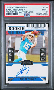 Ladd McConkey 2024 Panini Contenders Auto Variation RC PSA 9