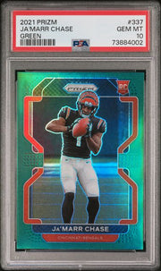 Ja'Marr Chase 2021 Panini Prizm green prizm RC PSA 10