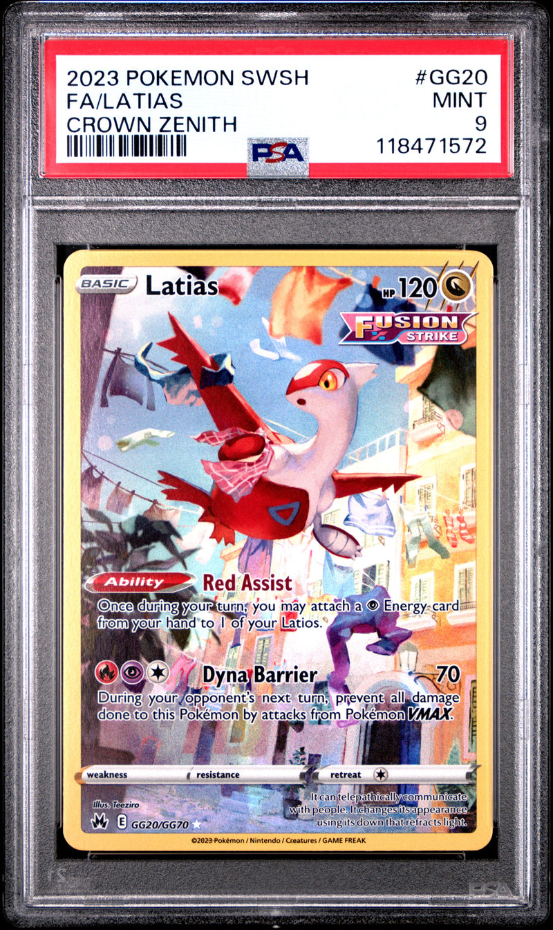 2023 Pokemon Sword and Shield Crown Zenith Full Art/Latias GG20 PSA 9